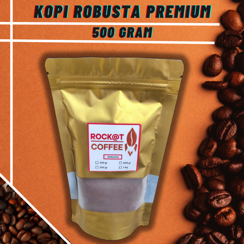 

Kopi Bubuk Robusta Premium 500 Gram Rock@t Coffee