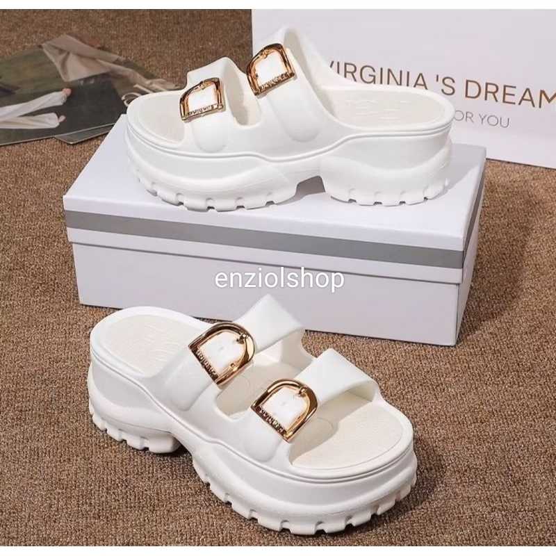 Sandal korea strap 2 wedges wanita hak tinggi sandal jelly