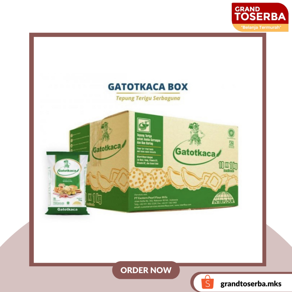 

Jual Tepung Terigu Gatotkaca 1 kg 1 dos ( 1 kg x 10 pcS )