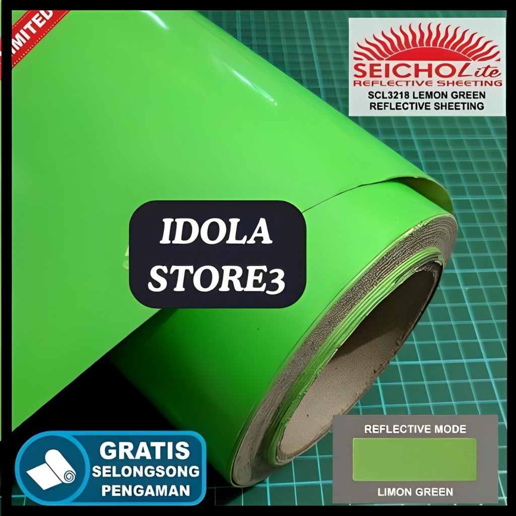 REFLECTIVE SKOTLET BAHAN STICKER STIKER SEICHOLITE LEMON GREEN REFLECTIVE SHEETING MENYALA  (METER)