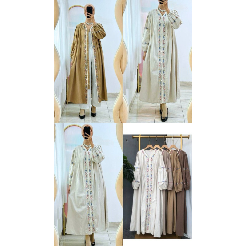 Fateeha - Maxi dress gamis korea linen rami premium | Gamis Putih wanita Kekinian | gamis vintage