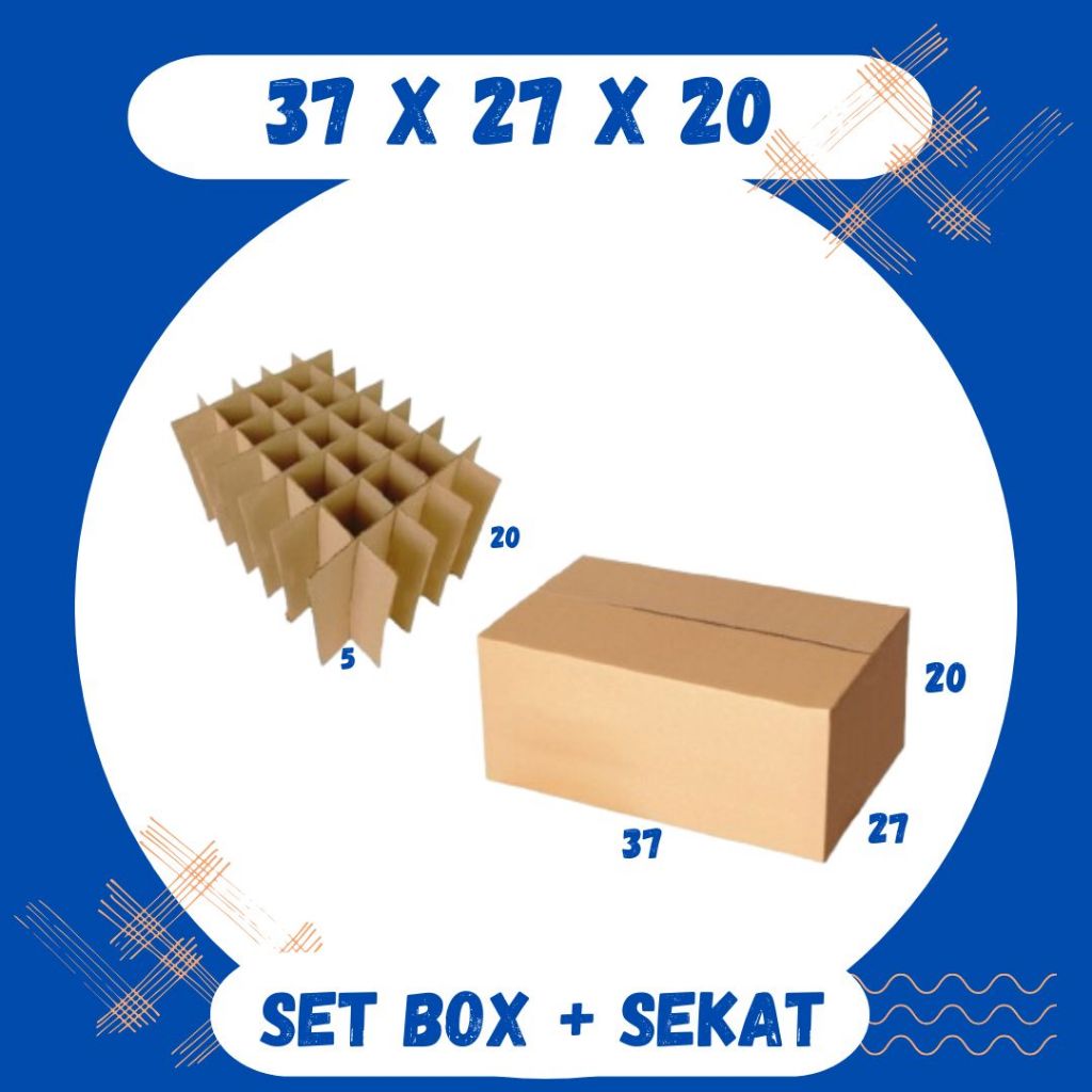 

Set Box 37x27x20 + Sekat Sekat 35 @5x5x20 Box Dus Packing Kotak Kardus Kemasan Karton