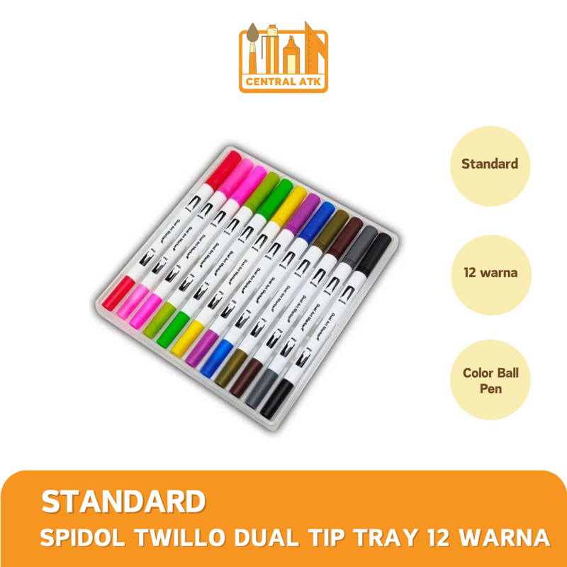 

SPIDOL WARNA l SPIDOL STANDARD TWILLO DUAL TIP 12 WARNA (1 SET)
