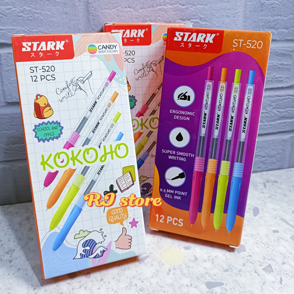 

12 PCS Pulpen Gel Stark Kokoho Sweet Gel Pen 0.5mm Tinta Hitam