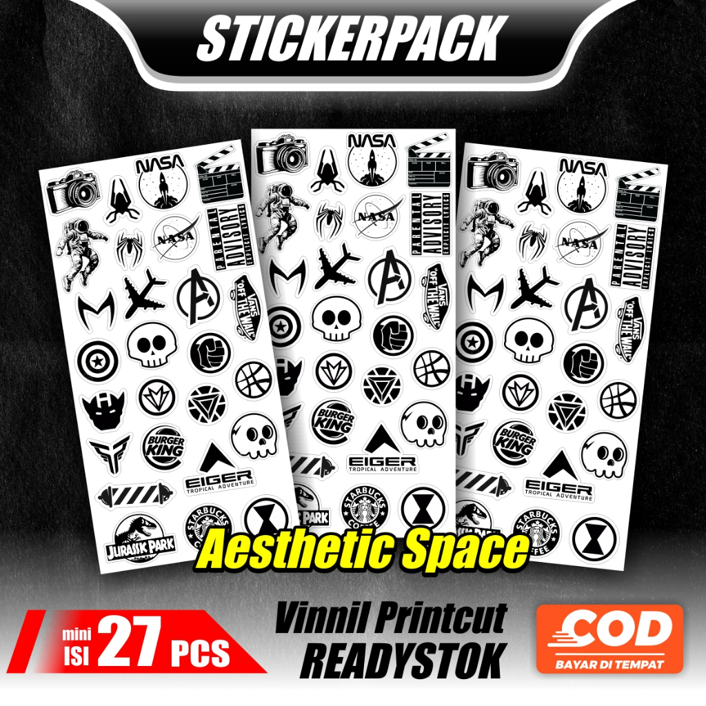 

stickerpack aesthetic space mini hitam putih isi 27 pcs