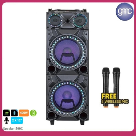 Speaker Bluetooth GMC 899C 2 x 12" Original Garansi Resmi 2 Mic Wireless
