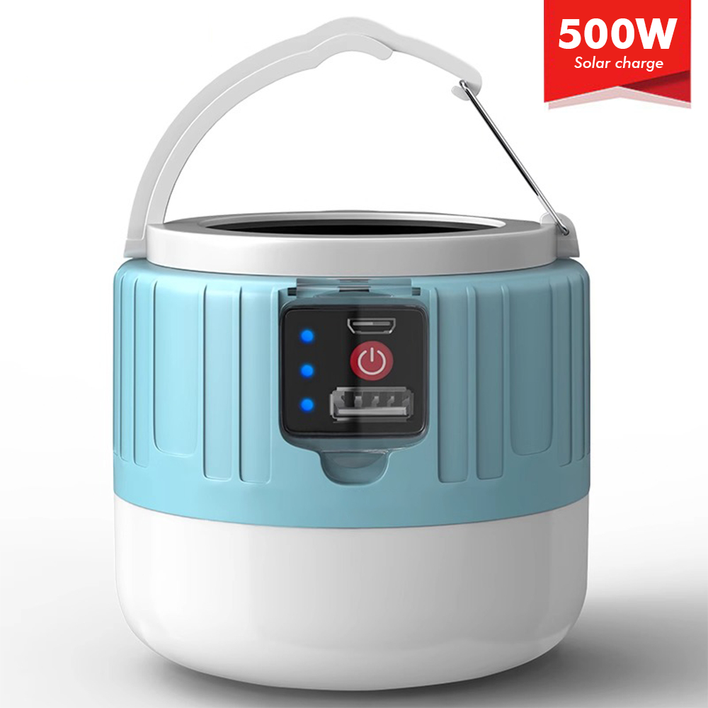 Lampu Emergency Solar Tahan Lama LED 500W Gantung Portable Tenaga Surya Bohlam Cas USB Baterai Lithi