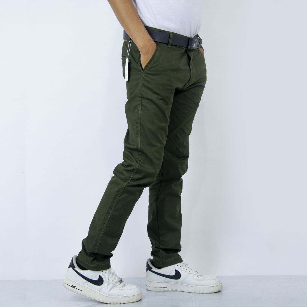 Celana Chino Panjang Pria Model Slimfit Chinos Long Pants Laki Laki Ukuran Jumbo Warna Hijau Army