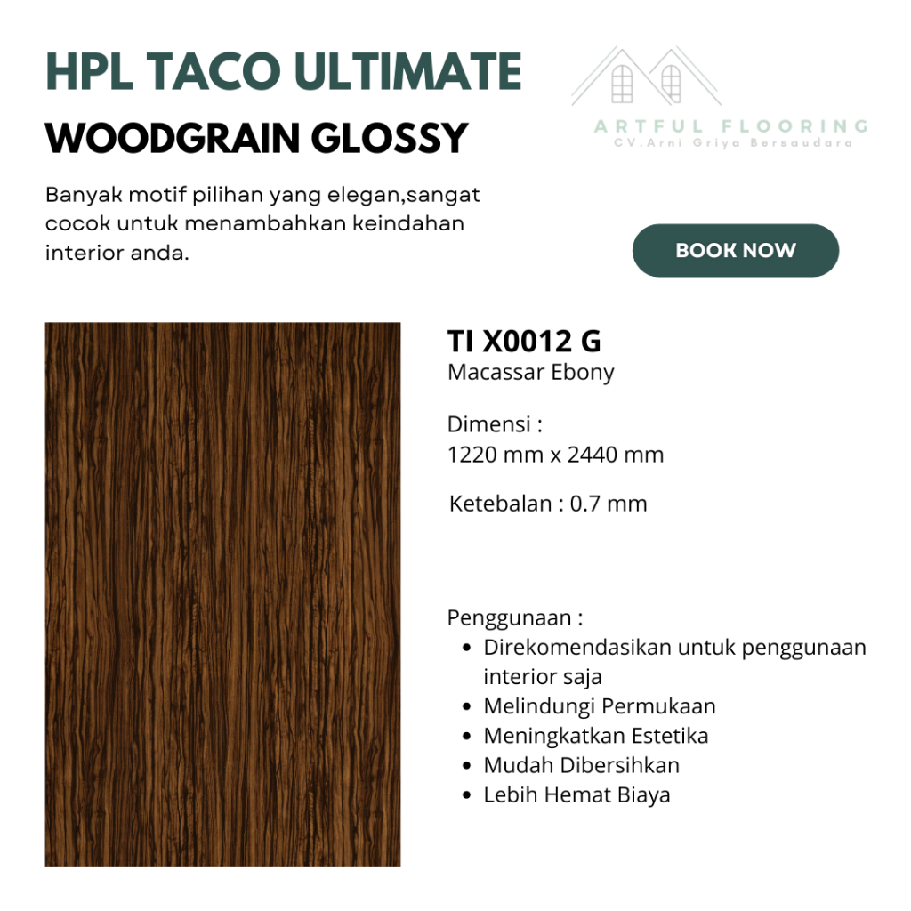 HPL TACO WOOD GLOSSY | Kode TI X0012 G | Lapisan Furniture-Pengaman Furniture