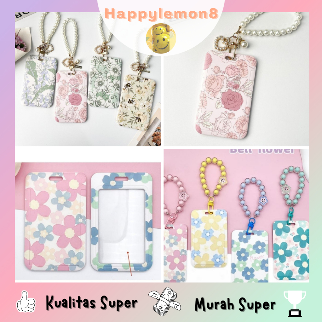 

Id card holder motif bunga/nametag motif bunga lanyard manik mutiara