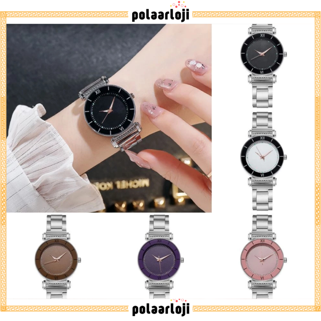 PA Jam Tangan Wanita Analog Quartz Casual Fashion Strap Rantai SILVER Stainless Steel Couple Pria JF