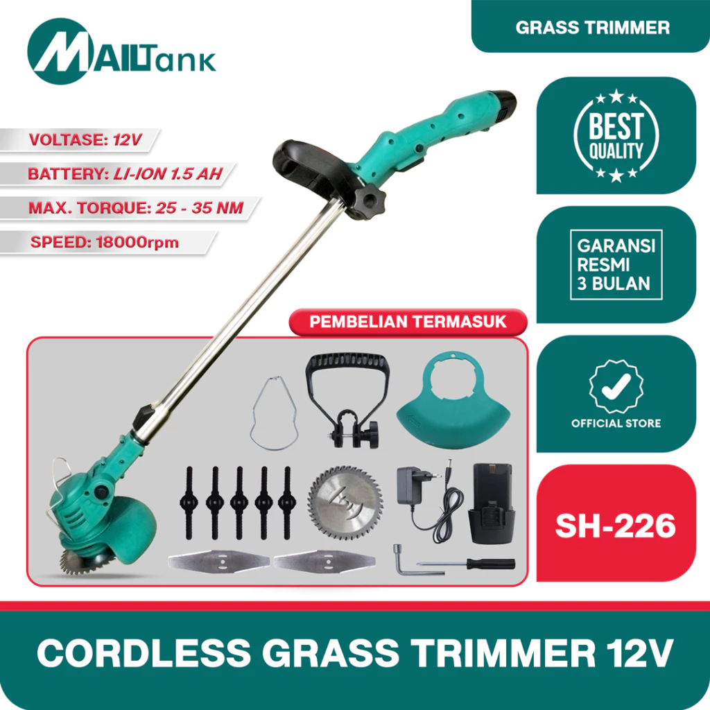 MAILTANK SH226 1BATERAI / MESIN POTONG RUMPUT CORDLESS 12V 1BATERAI 12 VOLT GRASS TRIMMER