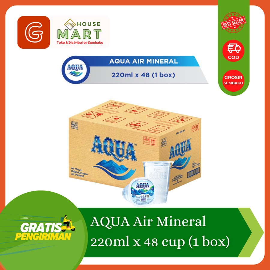 

AQUA GELAS 220 ML 1 DUS (48 CUP) / Air Minum Dalam Kemasan (AMDK) Gelas 1 Kardus