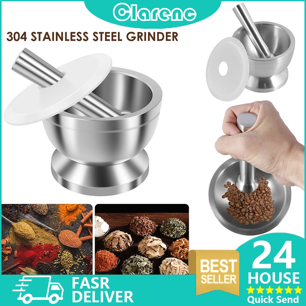 Cobek Stainless / ulekan Stainless / Tumbukan Bumbu Dapur Dengan Tutup/Mortar Pestle Tumbukan Bumbu 