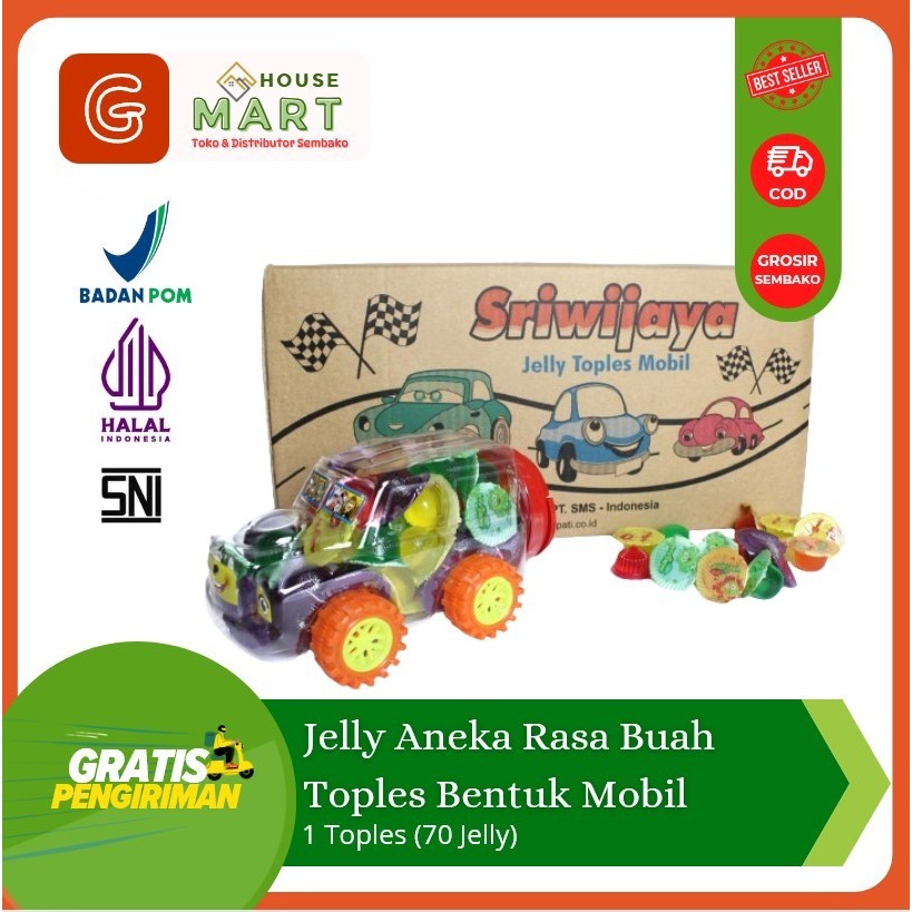 

[Grosir Warung] Jelly Buah Aneka Rasa Dengan Toples Bentuk Mainan Mobil - Jajanan Anak Kecil Saripati Sriwijaya Agar-agar