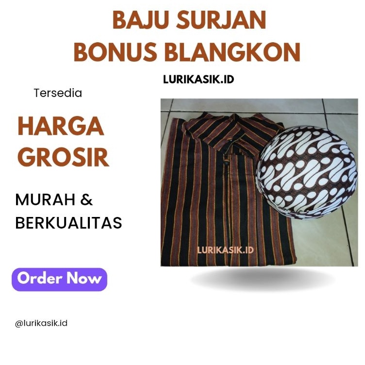 KODE Y16P TERMURAH Baju Surjan Anak Lakilaki dan Blangkon  Baju Adat Anak  Surjan Lurik Tenun Klaten