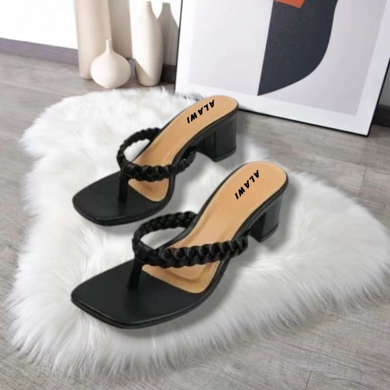 SENDAL JEPIT WANITA SENDAL SLIP ON(SAFA)SENDAL WANITA HAK TAHU 5 CM SENDAL MURAH HIGHILIS WANITA