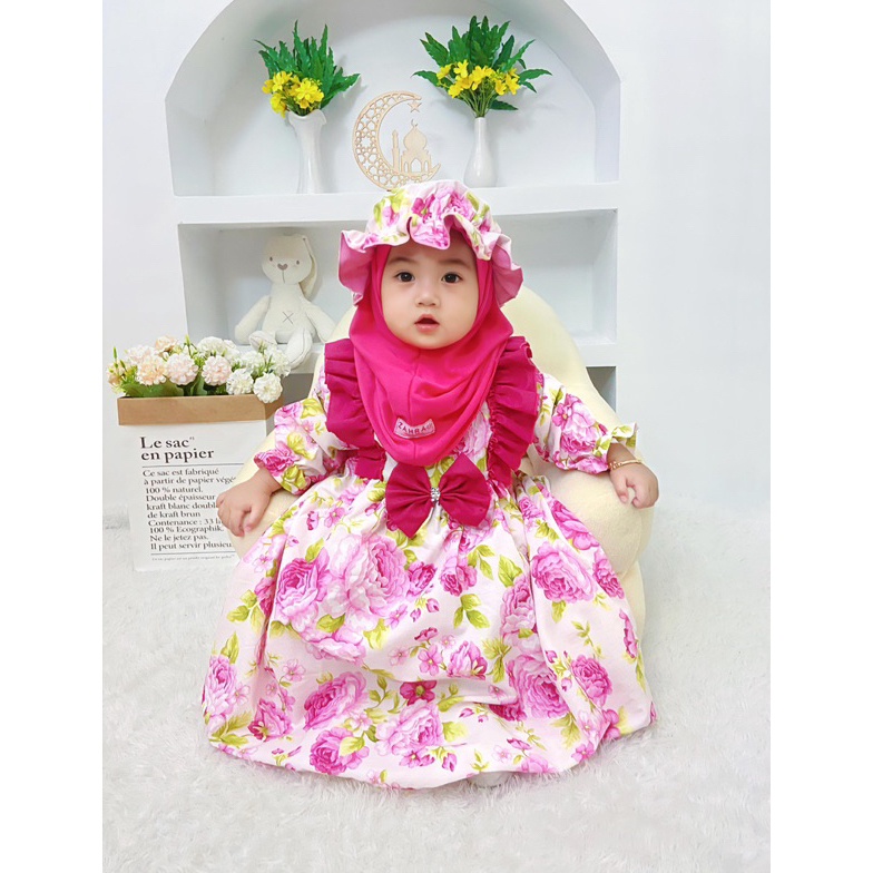 KODE F28I Gamis SABRINA SET HIJAB TOPI by Zahra  gamis bayi lucu  gamis bayi murah