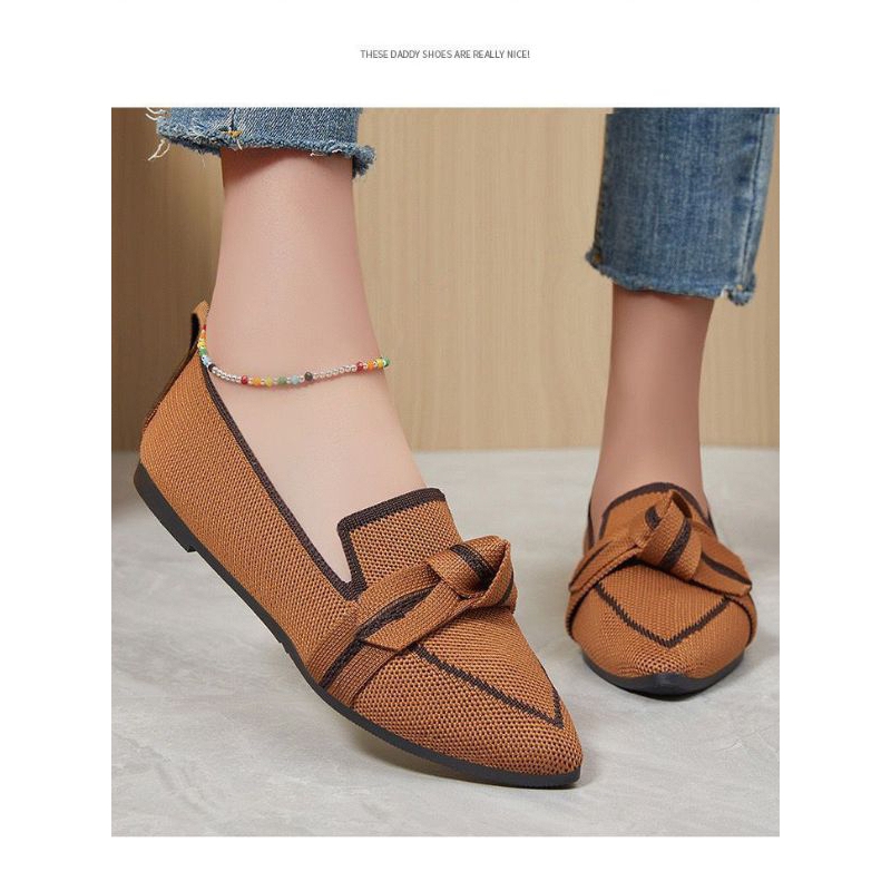 MAHGO SEPATU FLAT TEPLEK WANITA FLATSHOES WANITA RAJUT SEPATU FLAT TEPLEK LANCIP PITA