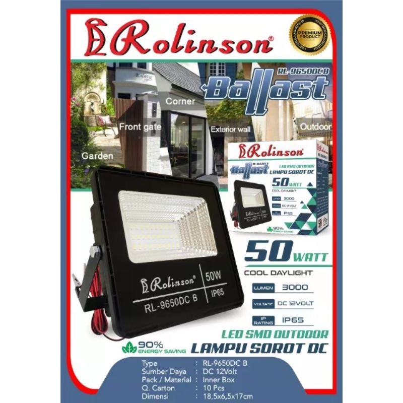 Lampu Sorot LED DC 50 Watt Aki Lampu Sorot DC 50Watt Cahaya Putih Lampu Sorot ROLINSON Ballast RL-96