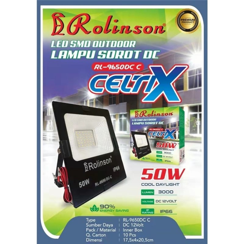 Lampu Sorot LED DC 50 Watt Aki Lampu Sorot DC 50Watt Cahaya Putih Lampu Sorot ROLINSON CELTIX RL-965