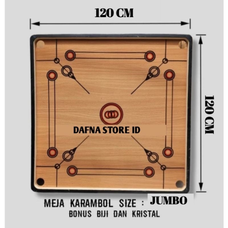 MEJA KARAMBOL PAPAN KARAMBOL UKURAN 120 X 120 CM JUMBO BONUS COIN DAN KRISTAL