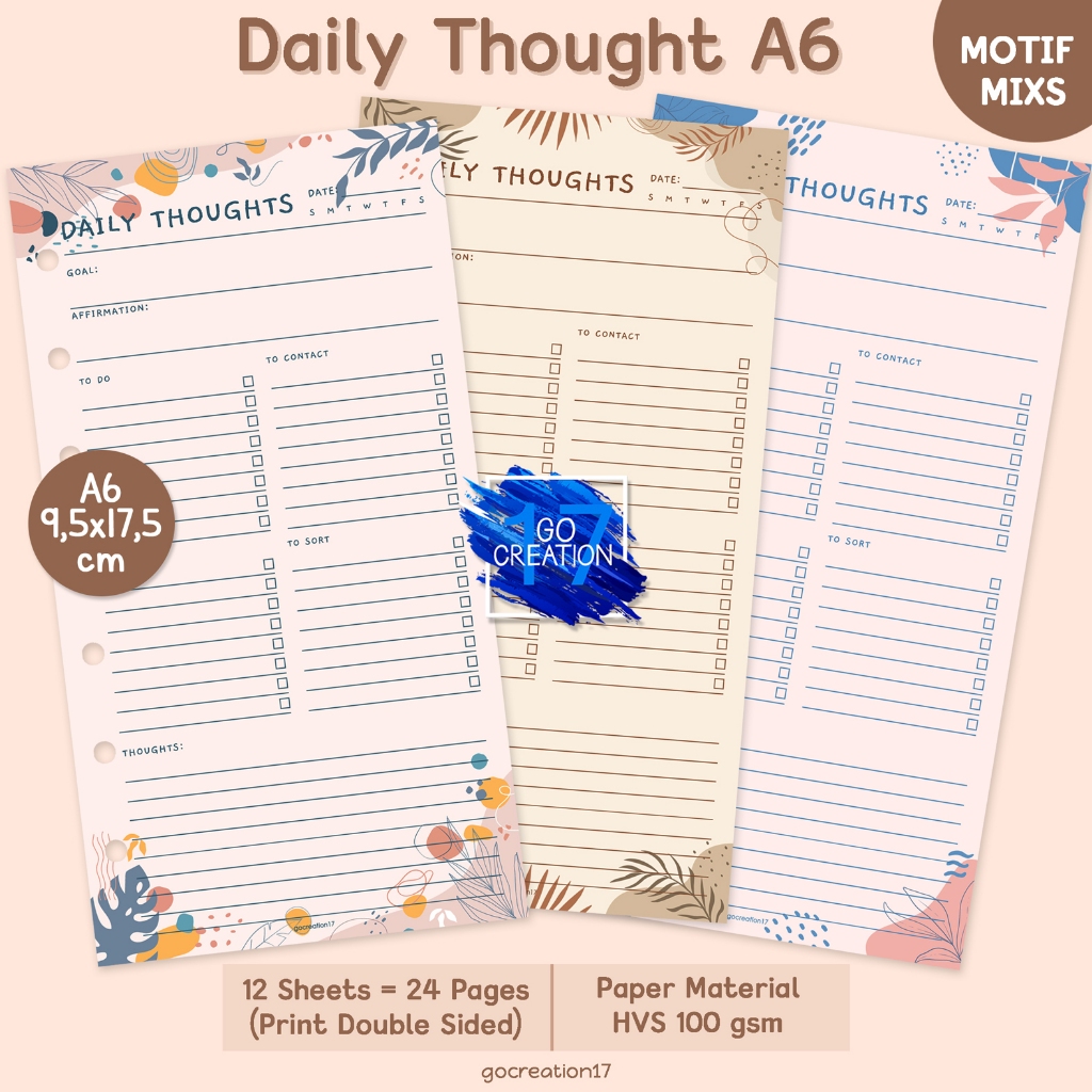 

Buku Planner Refill Kertas Binder Daily Thought Motif Premium A6