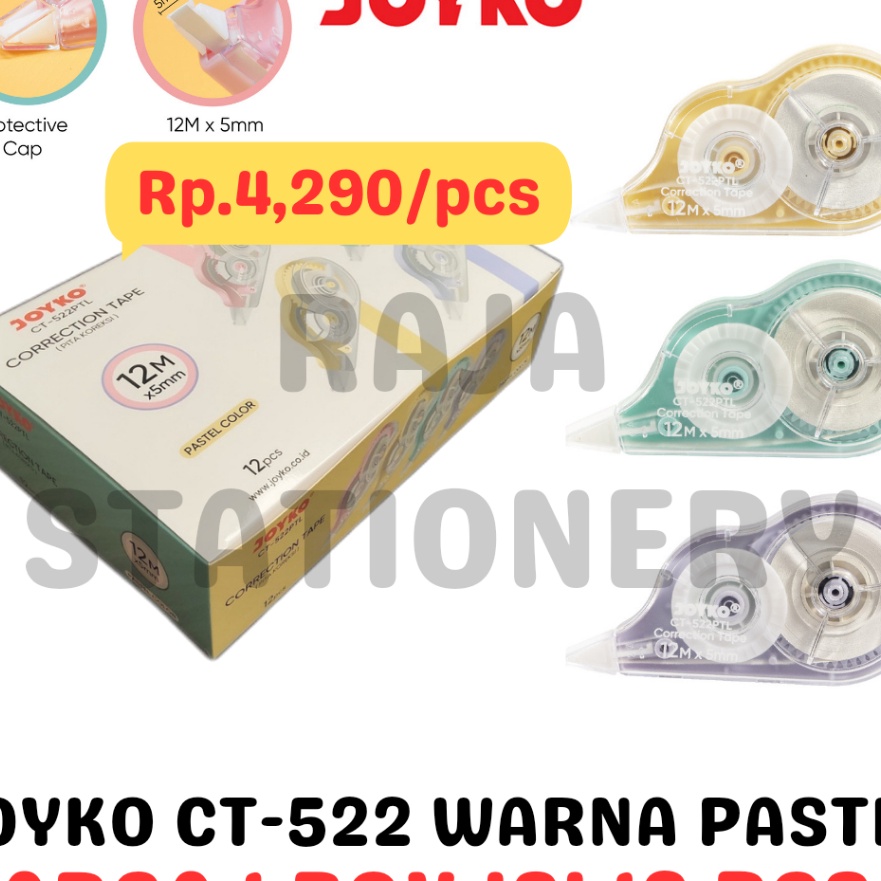 

HJ6 JOYKO CORRECTION TAPE 12m TIPEX KES JOYKO CT522 PASTEL 1 BOX LUSIN CT522PTL 12PCS