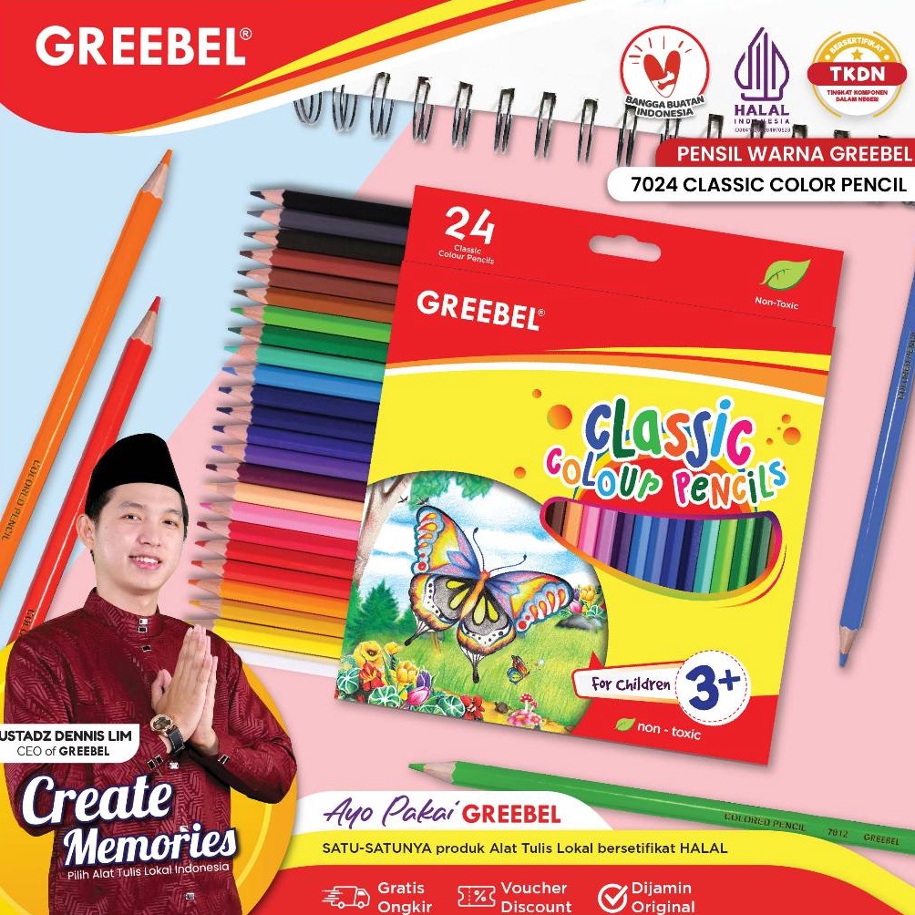 

ART A6D8 GREEBEL Pensil Warna 24 Warna Panjang 724 Classic Color Pencils Greebel 24