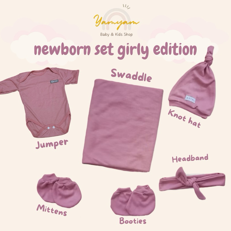 yamyam | COD | newborn set girly edition jumper bedong set jumper kdo bayi perempuan paket hemat baj