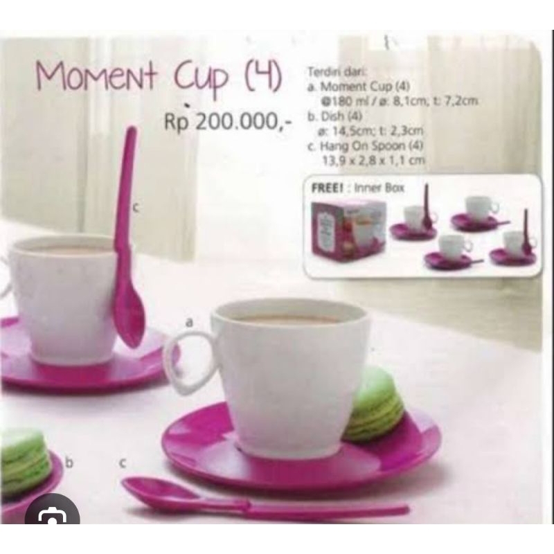 gelas moment cup pink tupperware isi 4