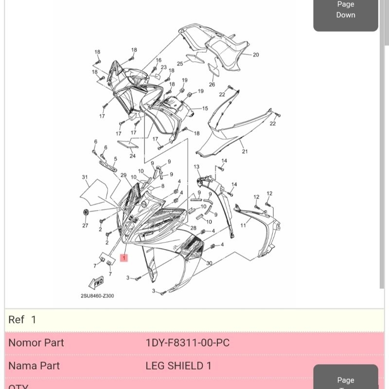 Tameng depan legshield Yamaha Jupiter Z1 1DY-F8311-00-PC ORI YGP