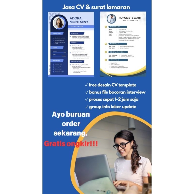 

Jasa Pembuatan CV | Jasa Pembuatan Surat Lamaran | Jasa Pembuatan Surat Cuti | Gratis Ongkir Termurah