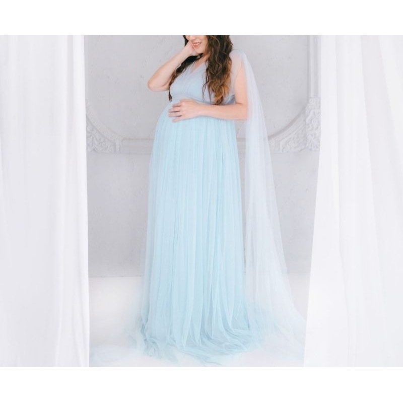 Sewa Rent Maternity Dress Gaun Prewedding Anya Blue Biru Muda