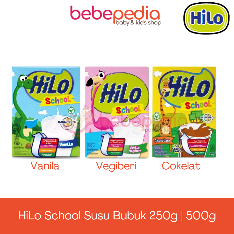 

HiLo School Chocolate / Vanilla Vegiberi / Bubble Gum 250g 500g | Hilo Susu Tinggi Kalsium Lebih Rendah Lemak