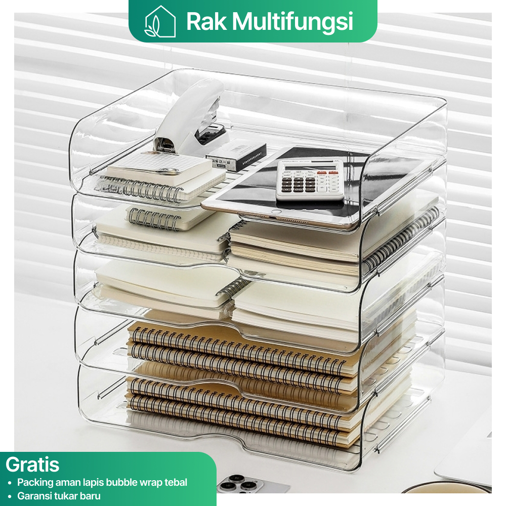 Rak Penyimpanan file Desktop transparan, Rak buku, Rak penyimpanan meja kantor Akrilik kertas A4, Ra