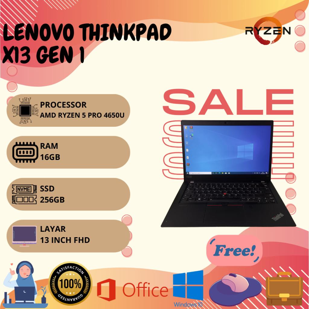 Lenovo Thinkpad X13 GEN 1 AMD Ryzen 5/7 Pro 4750U 13 inch FHDWin 10 Bergaransi