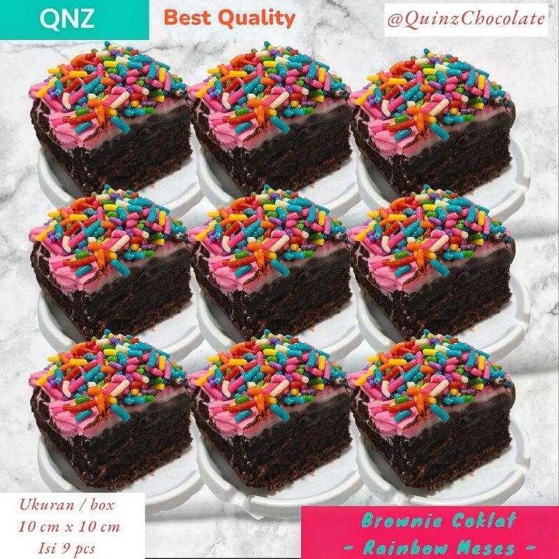 

Quinz Fudgy Brownies Coklat / Varian Rainbow Meses enak 5 / isi 9 pcs per box uk 10x10