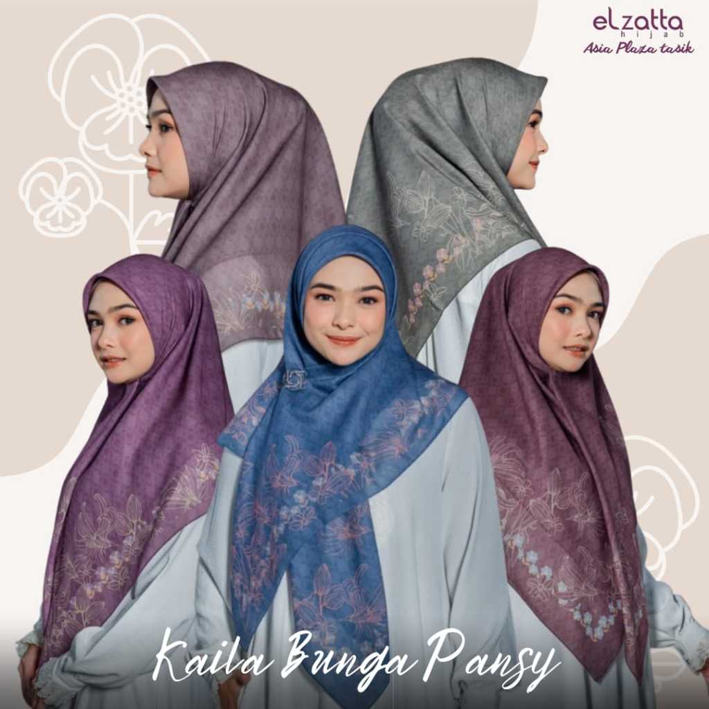 ELZATTA HIJAB MOTIF KAILA BUNGA PANSY SEGI EMPAT ELZATTA