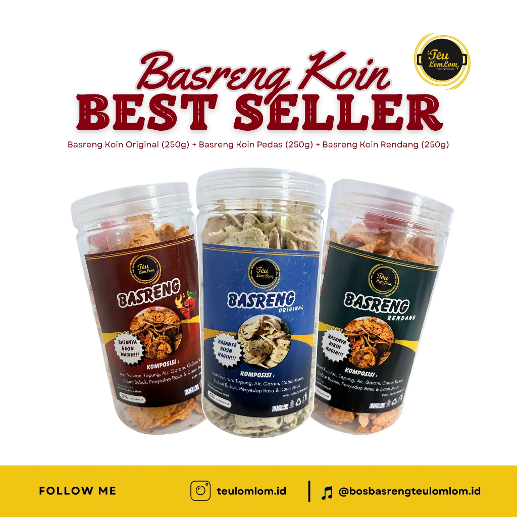 

TEULOMLOM - [3 Pcs] Basreng - Koin Original Pedas Daun Jeruk, Rendang