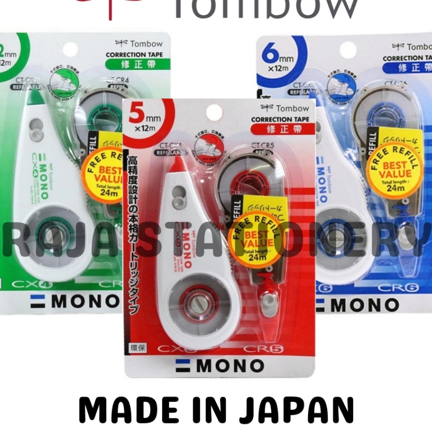 

KP8 Tombow Mono Correction Tape 12m REFILL Green Red Blue 42mm 5mm 6mm Tipex Kes Tipx Kering Tombow Hijau Merah Biru CTCR4 CTCR5 CTCR6 CTCX4CR4 CTCX5CR5 CTCX6CR6