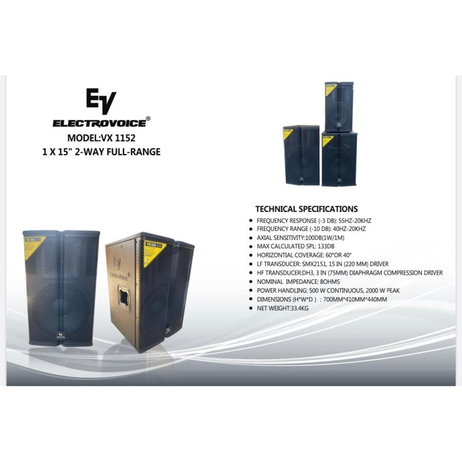 2 box Speaker Monitor Pasif 15 Inch ELECTROVOICE EV VX 1152 VX1152 ORIGINAL