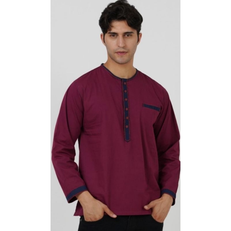 BAJU KOKO POLOS SULAM/KEMEJA KOKO OBLONG LENGAN PANJANG/BAJU KOKO POLOS KATUN TWILL