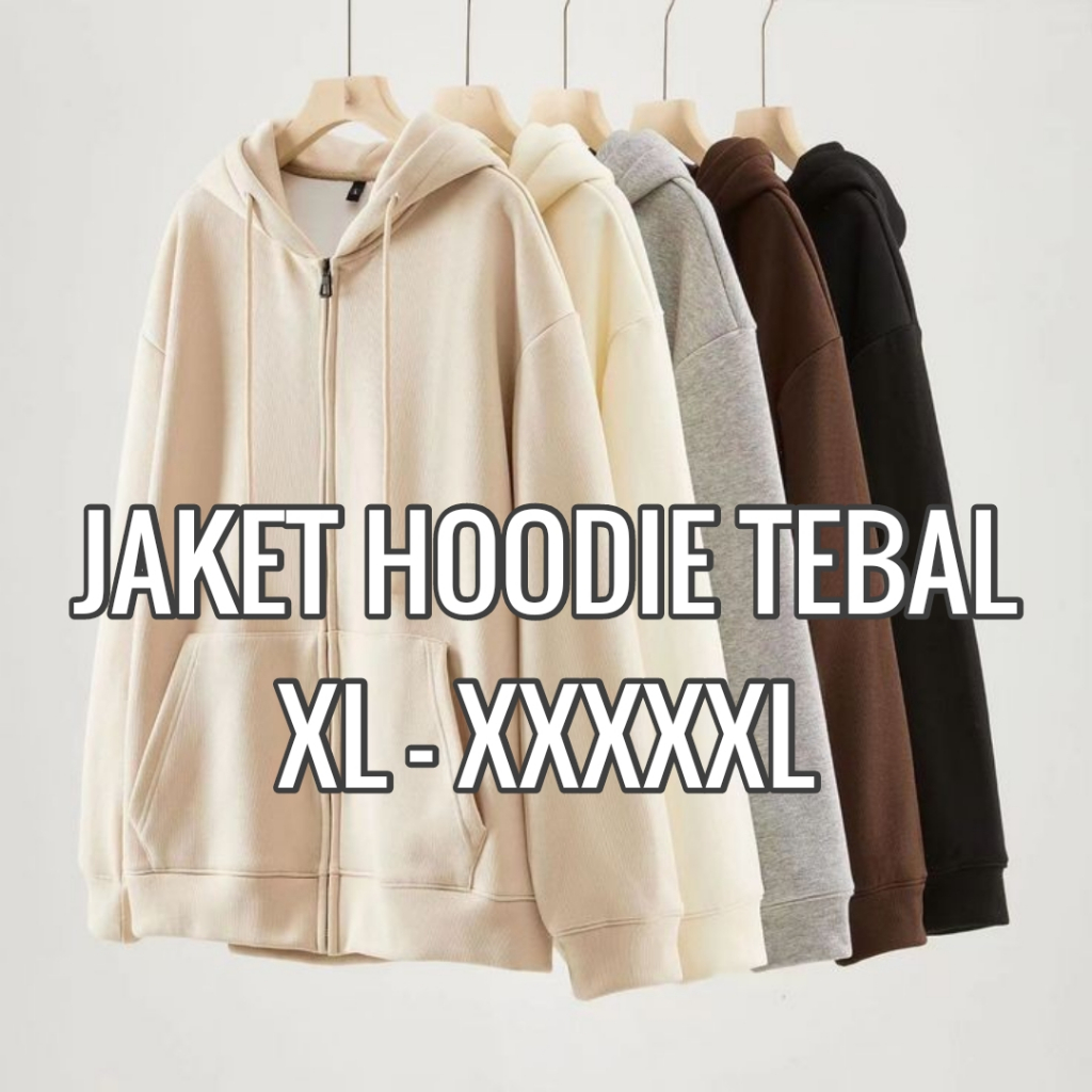 Jaket Jumbo Big Size Pria Wanita Hoodie Oversize Polos XL XXL XXXL XXXXL Ld 120 130 140 Tebal Murah