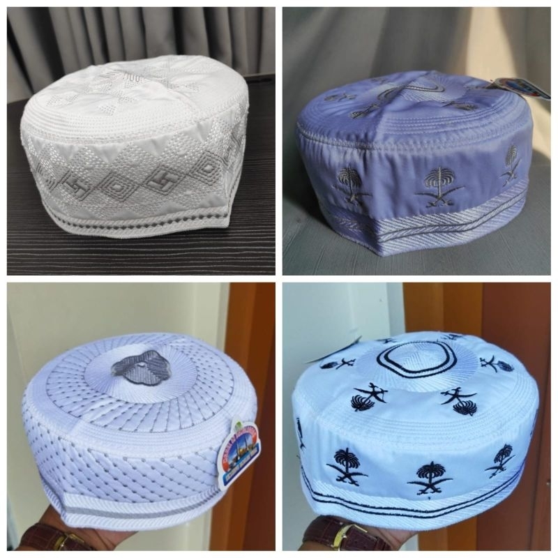 PECI MADINAH BUGIS MOTIF SAUDI PUTIH KOPYAH MADINAH SONGKOK HAJI