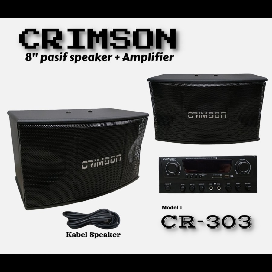 Paket Hemat Audio Sound System Crimson Speaker 8 Inch + Power Amplifier CR303 CR 303 ORIGINAL