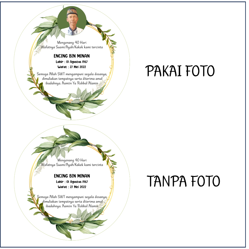 Proses 1-2 hari Stiker mengenang 40 hari wafatnya , kartu tahlilan bulat stiker tahlilan 100 hari