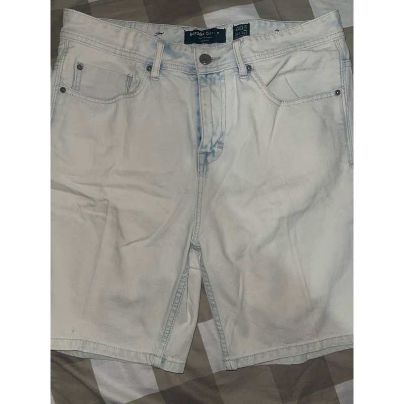 celana pendek jeans biru putih bershka preloved