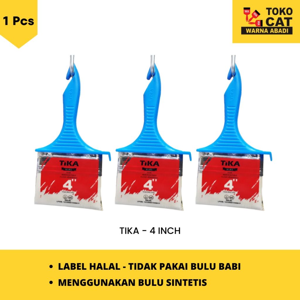 

KUAS TIKA 4 INCH ( TANPA BULU BABI, KUAS CAT TEMBOK, MINYAK, DLL )