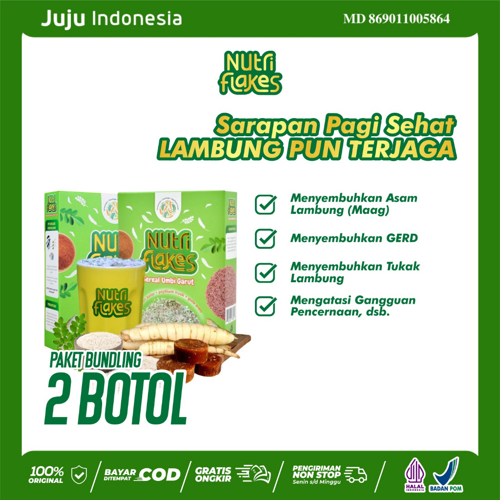 

Nutriflakes 2 Box Sereal Umbi Garut Atasi Permasalahan Asam Lambung Original